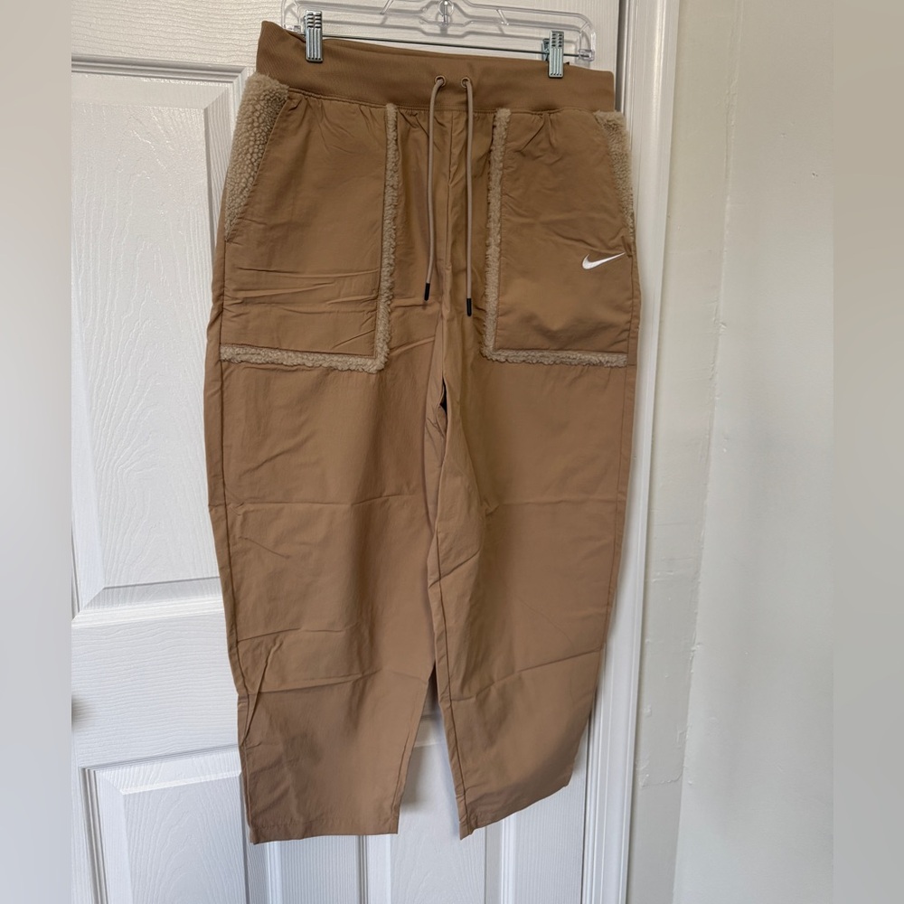 Nike Tan Nylon Jogger Pants with Teddy Trim